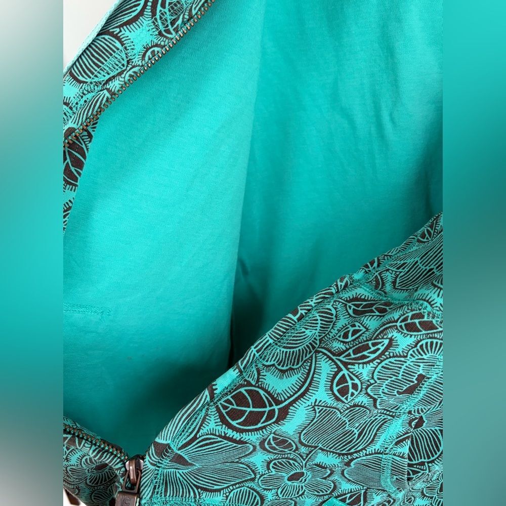 Liz Claiborne Teal and Brown Floral‎ Stretch Hoodie, Size Medium - Picture 10 of 13